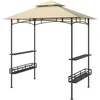 "Outsunny" grilio paviljonas 240 x 150 x 257 cm vandeniui atsparus, ugniai atsparus sodo paviljonas su dvigubu stogu, šoninėmis lentynomis, sodo pavėsine su UV apsauga, plieno BBQ paviljonas, grilio palapinė vakarėlių BBQ, smėlio spalvos