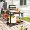 "Outsunny" grilio vežimėlis 3 pakopų serviravimo vežimėlis su darbiniu paviršiumi, rankenomis, dangčiu, ratukais, reguliuojamo aukščio BBQ grilio stalas iš nerūdijančio plieno, grilio staliukas, lauko vežimėlis sodo kepsninei 100x52x80cm juodas