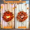 Outsunny Helovino vainikas, baisaus moliūgo dizainas, rudens lapai, šviesos efektai, plastikinis