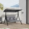 "Outsunny Hollywood" 3 vietų sūpynės, sūpynės su reguliuojamu stogeliu nuo saulės, sodo sūpynės su pagalvėlėmis, maksimali apkrova 270 kg, metalas, Texteline, pilka, 200 x 115 x 168 cm