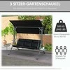 "Outsunny Hollywood" sūpynės su staliukais, 3 vietų sodo sūpynės su reguliuojamu stogeliu nuo saulės, supamasis suoliukas, keliamoji galia iki 300 kg, skirtos sodui, terasai, 271 x 125 x 177 cm, juodos spalvos