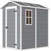 Outsunny sodo namelis 2,1m², vandeniui atsparus namelis su grindimis ir šlaitiniu stogu, 131x186x198/172 cm, rakinamas įrankių namelis su langu, aliumininė garažo tipo saugykla dviračiams, pilka