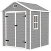 Outsunny įrankių namelis 2,4m², vandeniui atsparus sodo namelis su grindimis, šlaitinis stogas, 182x151x219/181 cm, įrankių namelis su užrakinamomis durimis, langas, dviračių garažas, aliuminio sodo spinta, kiemui, sodui, pilkas