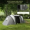 "Outsunny" kempingo palapinė 4-5 žmonėms, lengva, vandenį atstumianti šeimos palapinė su 3 kambarių šoninių durų langu, palapinė su 3000 mm vandens stulpeliu, tunelinė palapinė, kupolinė palapinė, skirta kempingams, kelionėms į sodą