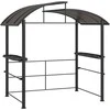 "Outsunny" kepsninės paviljonas su apsauga nuo liepsnos stogas BBQ paviljonas 2 lentynos apsauga nuo UV spindulių pavėsinė sodo balkonas plienas PC tamsiai pilka 240x150x230cm