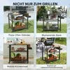 Outsunny kepsninių vežimėlis, 3 pakopų serviravimo vežimėlis su darbastaliu, lentynomis ir ratukais, BBQ kepsninių stalas iš nerūdijančio plieno, pagalbinis kepsninių staliukas, lauko vežimėlis, anglių kepsninė sodui, terasai, 105x50x79 cm, juodas