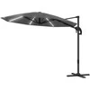 Outsunny aliumininis konsolinis skėtis su saulės LED apšvietimu, Ø300 cm, reguliuojamo aukščio, su alkūne, stovu, UV50+ apsauga, atsparus vandeniui, pasukamas 360°, pakreipiamas, tamsiai pilkas