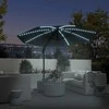Outsunny aliumininis konsolinis skėtis su saulės LED apšvietimu, Ø300 cm, reguliuojamo aukščio, su alkūne, stovu, UV50+ apsauga, atsparus vandeniui, pasukamas 360°, pakreipiamas, tamsiai pilkas