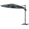 Outsunny aliumininis konsolinis skėtis su saulės LED apšvietimu, Ø300 cm, reguliuojamo aukščio, su alkūne, stovu, UV50+ apsauga, atsparus vandeniui, pasukamas 360°, pakreipiamas, tamsiai pilkas