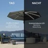 Outsunny aliumininis konsolinis skėtis su saulės LED apšvietimu, Ø300 cm, reguliuojamo aukščio, su alkūne, stovu, UV50+ apsauga, atsparus vandeniui, pasukamas 360°, pakreipiamas, tamsiai pilkas