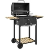 Outsunny mobilus nerūdijančio plieno kepsninė, vežimėlis su dangčiu, termometru, grotelėmis, ratukais, reguliuojama rankena ir anglių loveliu, grilis su medine lentyna, BBQ rūkykla kempingui ir sodui, 112x58x107cm