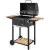 Outsunny mobilus nerūdijančio plieno kepsninė, vežimėlis su dangčiu, termometru, grotelėmis, ratukais, reguliuojama rankena ir anglių loveliu, grilis su medine lentyna, BBQ rūkykla kempingui ir sodui, 112x58x107cm