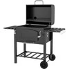 "Outsunny" medžio anglių kepsninė BBQ sodo kepsninė su dangčiu, lentynomis, rūkykla, pašildymo dėže, lentynomis, transportavimo ratukais, metalinė