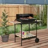 Outsunny metalinis anglies grilis, BBQ rūkykla su ratukais, reguliuojamo aukščio grotelės, medinė lentyna, mobilus grilio vežimėlis, anglies grilis kepsninei, kempingui, terasai, 103x47x95 cm