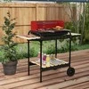 "Outsunny" medžio anglių kepsninė iš metalo BBQ rūkykla su ratukais, reguliuojamo aukščio grotelės, malkų stovas, mobili kepsninė ant vežimėlio, medžio anglių kepsninė, medžio anglių kepsninė, skirta kepsniams stovyklaujant, terasoje, 103x47x95 cm