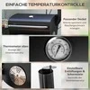 "Outsunny" medžio anglių kepsninės vežimėlis su dangčiu, lentynomis, ratukais, termometru, kaminu, nerūdijantis plienas, juodas