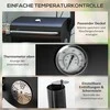 "Outsunny" medžio anglių kepsninės vežimėlis su dangčiu, lentynomis, ratukais, termometru, kaminu, nerūdijantis plienas, juodas