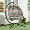 Outsunny Pakabinamas krėslas, 2 sėdimų vietų kabantis krėslas su pagalvėle iki 240 kg - smėlio spalvos