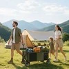 "Outsunny" paplūdimio vežimėlis, sulankstomas transportavimo vežimėlis 4 ratai nuimamas tentas reguliuojamo aukščio rankena pakreipiamas padėklas sulankstomas ir 5 laikymo krepšiai 108 x 55 x 93 cm žalias