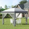"Outsunny" pavėsinė 3,3x3,3 m sulankstoma pavėsinė LED USB iššokantis tinklelis šoninės sienos apsauga nuo saulės krepšys Oksfordo pilka