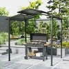 Outsunny kepsninių pavėsinė 250 x 160 x 250 cm, vandeniui atspari sodo pavėsinė su dvigubu stogu, šoninėmis lentynomis, UV apsauga, BBQ pavėsinė, sodo palapinė kepsninėms, vakarėliams, juoda