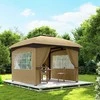 Outsunny sodo pavėsinė, apie 3,4x3,4 m, atspari vandeniui, su 4 šoninėmis sienelėmis, dvigubu stogu, vakarėlių palapinė su UV apsauga, sodo palapinė su cinkuoto metalo rėmu, smėlio spalvos