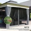 "Outsunny" pavėsinė su dvigubu stogu, 3x3 m Vandeniui atspari, stabili, atspari žiemai Sodo pavėsinė su tinkleliu nuo uodų, šoninės dalys, metalinė sodo pavėsinė, skirta sodui, terasai, tamsiai pilka