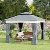 "Outsunny" pavėsinė su dvigubu stogu, 3x3 m Vandeniui atspari, stabili, atspari žiemai Sodo pavėsinė su tinkleliu nuo uodų, šoninės dalys, metalinė sodo pavėsinė, skirta sodui, terasai, tamsiai pilka