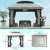 Outsunny sodo pavėsinė su dvigubu stogu, 4x3,3 m, atspari vandeniui, stabili, tinkama žiemai, su tinkleliu nuo uodų, šoninėmis sienelėmis, iš cinkuoto metalo, sodui, terasai, šviesiai pilka