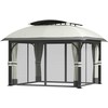 Outsunny sodo pavėsinė su dvigubu stogu, 4x3,3 m, atspari vandeniui, stabili, tinkama žiemai, su tinkleliu nuo uodų, šoninėmis sienelėmis, iš cinkuoto metalo, sodui, terasai, šviesiai pilka