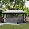 Outsunny sodo pavėsinė su dvigubu stogu, 4x3,3 m, atspari vandeniui, stabili, tinkama žiemai, su tinkleliu nuo uodų, šoninėmis sienelėmis, iš cinkuoto metalo, sodui, terasai, šviesiai pilka