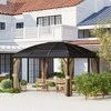 Outsunny paviljonas su kietu stogu, 4x3 m, vandeniui atsparus, stabilus, žiemai tinkamas sodo paviljonas su tinkleliu nuo uodų, kabliukais, šoninėmis sienelėmis, arkinis stogas, aliumininis sodo paviljonas, sodui, terasai, rudas