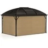 Outsunny paviljonas su kietu stogu, 4x3 m, vandeniui atsparus, stabilus, žiemai tinkamas sodo paviljonas su tinkleliu nuo uodų, kabliukais, šoninėmis sienelėmis, arkinis stogas, aliumininis sodo paviljonas, sodui, terasai, rudas