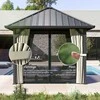 "Outsunny" pavėsinė su kietu stogu, maždaug 3x3 m, vandeniui atspari, stabili, žiemai atspari sodo pavėsinė su tinkleliu nuo uodų, šoninės dalys, metalinė sodo pavėsinė, pavėsinė sodui, terasai, tamsiai pilka