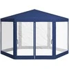 "Outsunny Pavilion" 4x3 m šešiakampis vandeniui atsparus stabilus žiemą atsparus paviljonas su tinkleliu nuo uodų Vakarėlių palapinė Sodo palapinė su 6 šoniniais skydais Sodo paviljonas kempingui sode, mėlyna