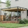"Outsunny" paviljonas 4x3 m, plieno terasos stogas, sodo paviljonas su reguliuojamu stogu, laisvai pastatomas, apsauga nuo saulės, skirtas terasai ir sodui, chaki spalvos