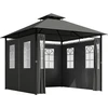 Outsunny paviljonas apie 3 x 3 m, sodo palapinė su šonine sienele, vakarėlių palapinė su dvigubu stogu, atspari oro sąlygoms palapinė, sodo paviljonas, metalinis, tamsiai pilka