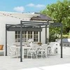 "Outsunny" paviljonas "Pergola Pavilion", maždaug 3,5x3 m, aliuminis Stabilus žiemos apsaugai nuo saulės su reguliuojamu stumdomu stogu, laisvai pastatomas sodo paviljonas, terasos dangtis, skirtas sodo balkonui, pilkas