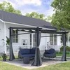 Outsunny Vandeniui atsparus paviljonas su stogeliu nuo saulės, terasos stoginė - tamsiai pilka 2,97 x 2,95 m