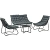 Outsunny plieno sodo baldų komplektas 4 asmenims, atsparus oro sąlygoms, balkonų baldų rinkinys su 2 vietų sofa, foteliu, šoniniu staliuku ir sėdynių pagalvėlėmis, lauko baldų komplektas, terasos baldai pilkos spalvos