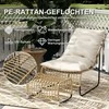 „Outsunny“ rotango poilsio kėdė su pakoja, atspari UV spinduliams, sodo kėdė su pagalvėlėmis ir dirželiais, lauko rotango kėdė, sodo kėdė sodui, balkonui, terasai, natūralaus medžio spalvos