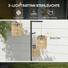 "Outsunny" saulės grindų lempos rotango saulės lempos su šviesos jutikliu 3 žibintai Automatinis boho stiliaus saulės šviesos IP44 vandeniui atspari saulės lempa Lauko lempa Saulės žibintas sodo balkonui Lauko vejos kiemas