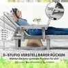 "Outsunny" saulės gultas sodo gultas su staliuku medžio išvaizdos gulto kėdė su 5 kryptimis reguliuojamu atlošu, oro sąlygoms atsparus kempingo gultas, sodo kėdė iki 120 kg apkrovos, skirta sodui, lauko paplūdimiui, šviesiai pilka
