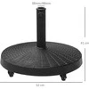 Outsunny saulės skėčio stovas, laikiklis, pagrindas 25 kg, rotango išvaizda, skėčiams Ø38/48 mm, su ratukais, sintetinė derva + metalas, Ø52 x 41 cm