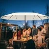 "Outsunny" skėtis su LED dvigubas skėtis 440 x 256 cm sodo skėtis rinkos skėtis didelis kiemo skėtis su rankine rankena ovalus metalinis kreminis baltas
