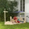 "Outsunny" smėlio dėžė didelė su dangčiu, laivo dizaino smėlio dėžė, medinė, virtuvės žaidimų rinkinys, 3-7 metų vaikams, 180x103x144,5 cm