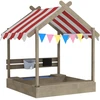 Outsunny smėlio dėžė su stogu, medinė smėlio dėžė su sėdimąja dalimi, žaidimų namelis, 124 x 116 x 146 cm smėlio dėžė su lenta 3-7 metų vaikams, sodui, pilka