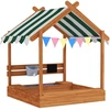 Outsunny smėlio dėžė su stogu, medinė smėlio dėžė su sėdimąja vieta, žaidimų namelis, 124 x 116 x 146 cm, smėlio dėžė su lenta 3-7 metų vaikams, sodui, oranžinė
