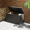 "Outsunny" sodo dėžės pagalvių dėžė 450L sandėliavimo dėžė su ratukais, sandėliavimo dėžė su dujinėmis atramomis, skirta sodui, balkonui, plienas, tamsiai pilka