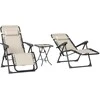 "Outsunny" sodo gultų rinkinys 3-PLG. sulankstomas gultas su arbatos staliuku, 2 kėdės, pagalvė, lauko gultas, atsparus oro sąlygoms, metalinis paplūdimio gultas sodui, terasai 90x56x110 cm, smėlio spalvos